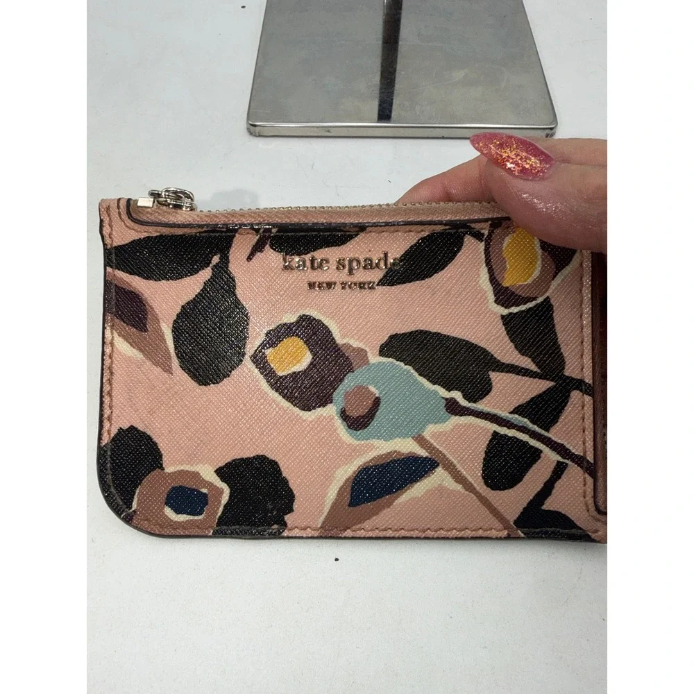 Kate Spade New York Floral Saffiano Leather Zip Card Case Wallet Pink Multi - Picture 6 of 7